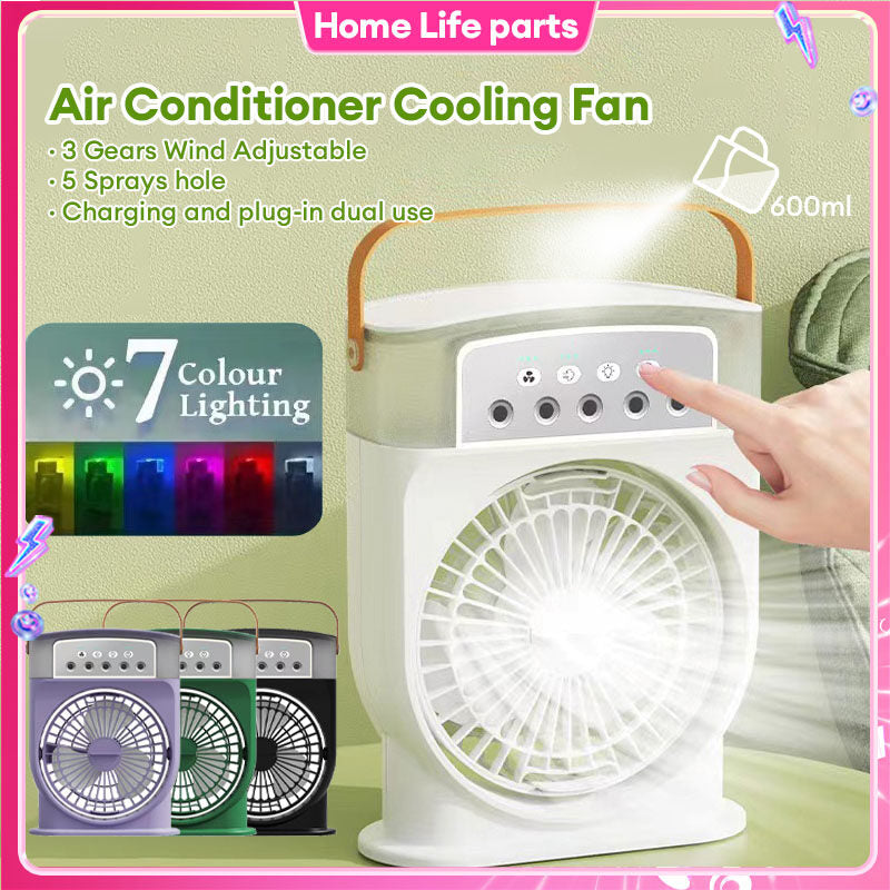 Portable USB Air Conditioner Fan with 7-Color Light and Mist Sprays