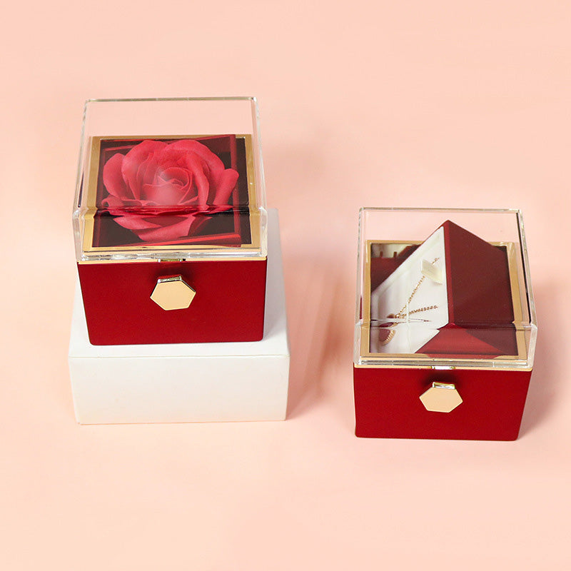 Caja de regalo con forma de rosa y jabón giratorio, caja de embalaje creativa para joyas con forma de rosa, regalo de San Valentín para mujer