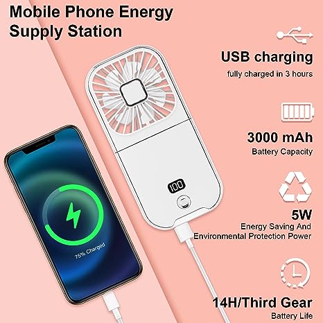 3-in-1 Portable Neck Fan: Fan, Power Bank, Phone Stand