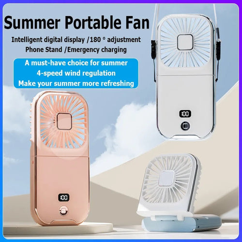 3-in-1 Portable Neck Fan: Fan, Power Bank, Phone Stand