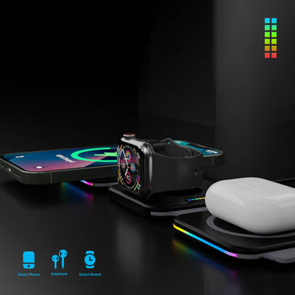 3 In 1 Multifunctional Foldable Wireless Magnetic Charger 15W Stand