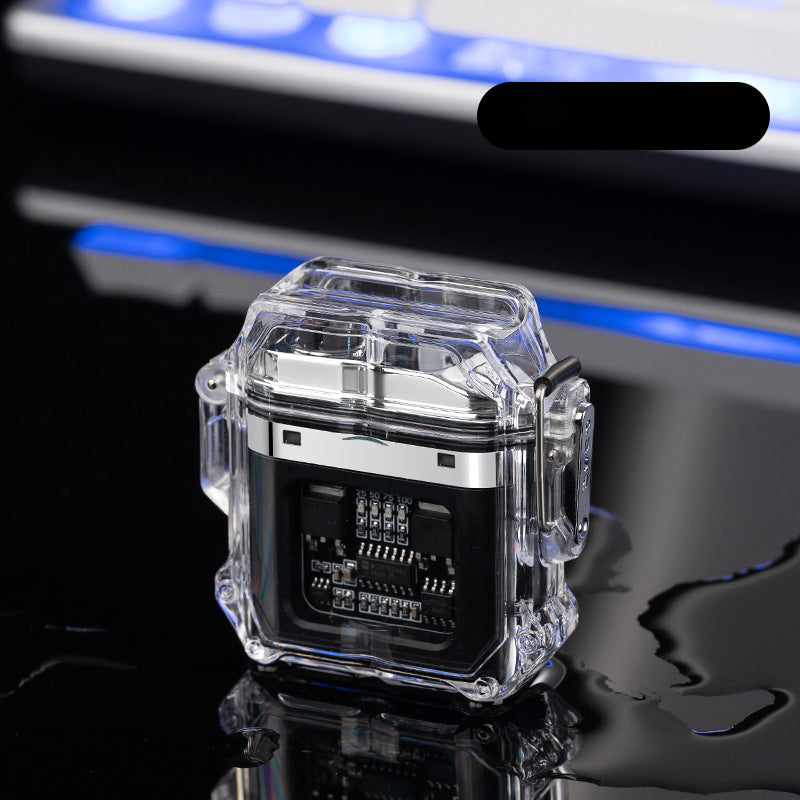 USB Transparent Shell Waterproof Electronic Pulse Lighter Double Arc Cigarette Lighter