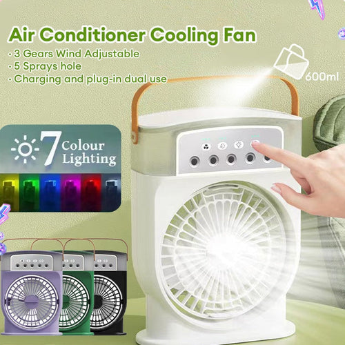 Portable USB Air Conditioner Fan with 7-Color Light and Mist Sprays