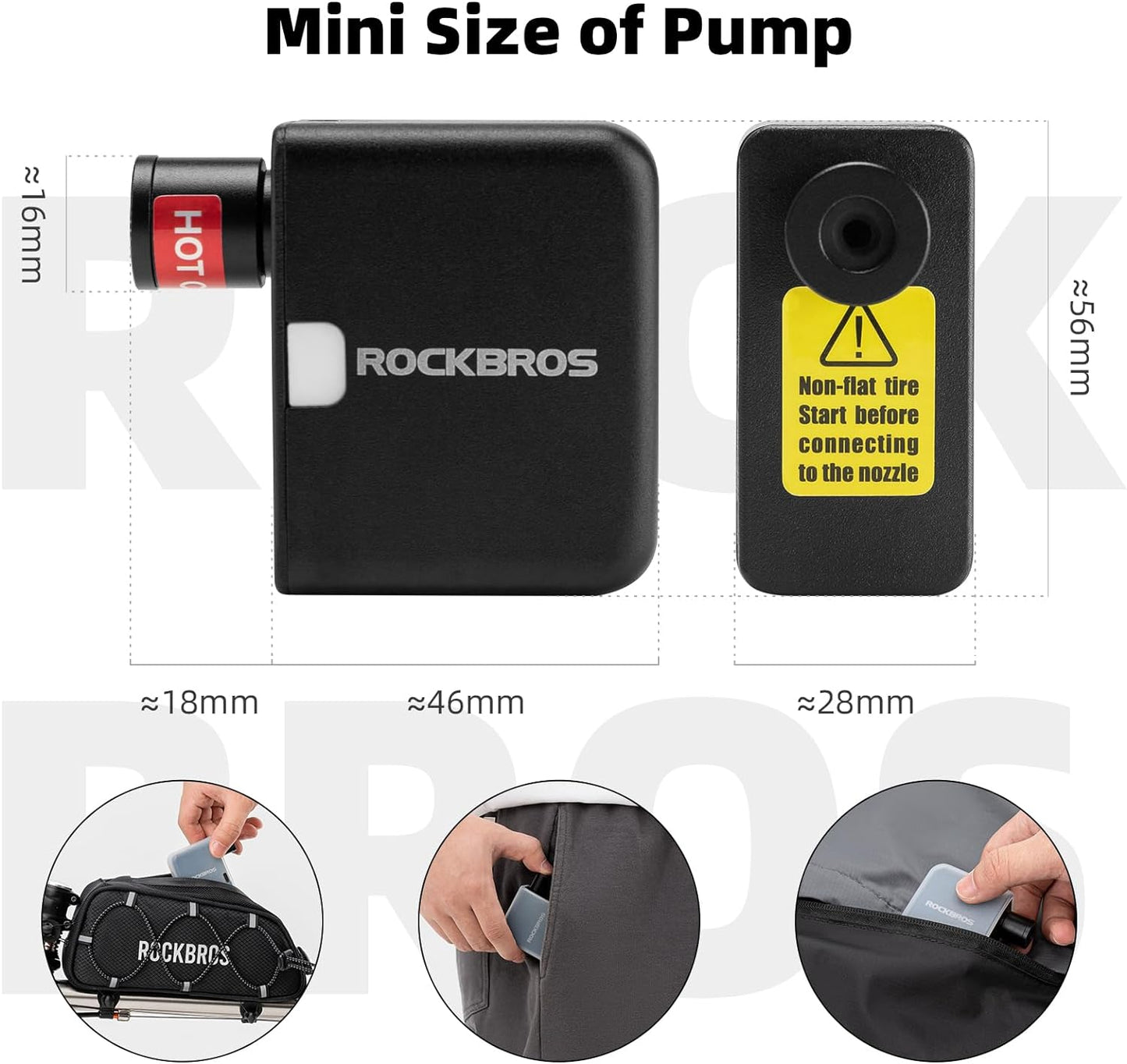 ROCKBROS AS1 Mini Electric Tire Pump 100PSI Portable Fast Charging