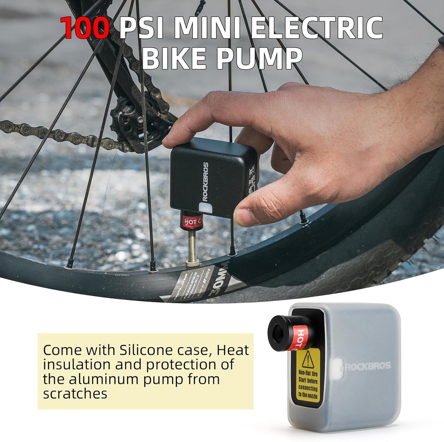 ROCKBROS AS1 Mini Electric Tire Pump 100PSI Portable Fast Charging