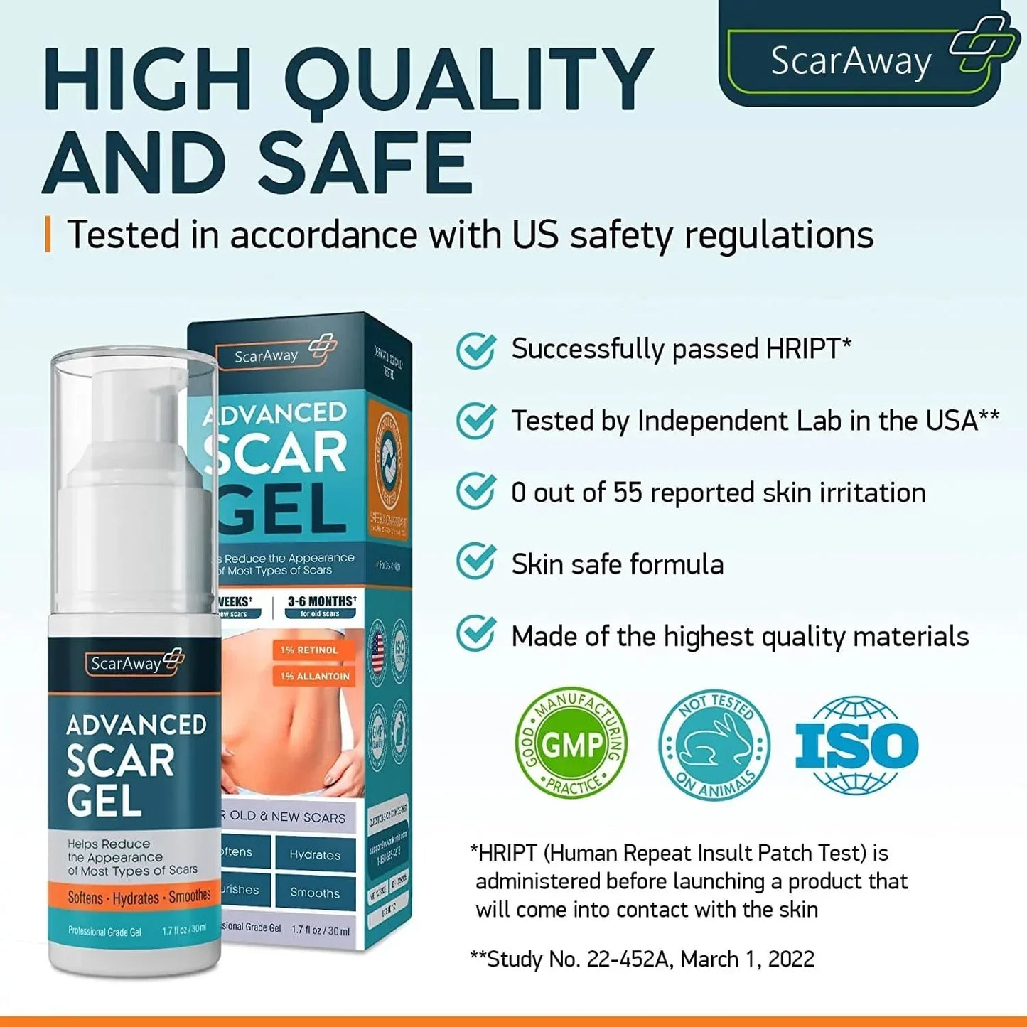 ScarAway®100% Advanced Scar Gel, cicatrices de cesárea, abdominoplastia, cicatrices antiguas, queloides, estrías, cicatrices de quemaduras.