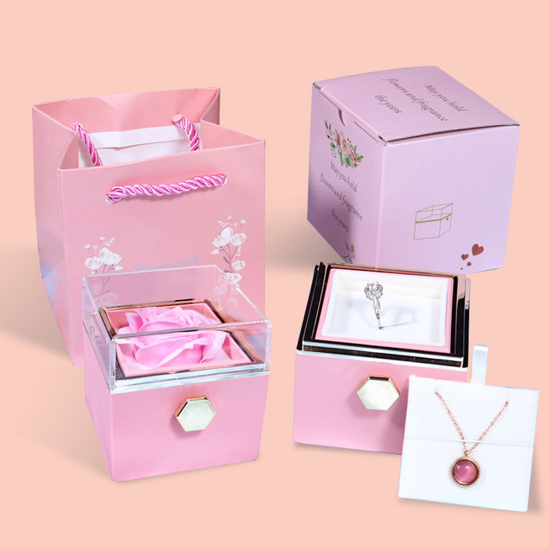 Caja de regalo con forma de rosa y jabón giratorio, caja de embalaje creativa para joyas con forma de rosa, regalo de San Valentín para mujer