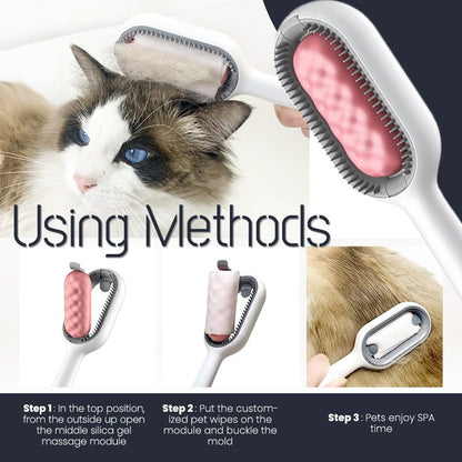 Pet Hair Removal Comb With Disposable Wipes Sticker Cat Dogs