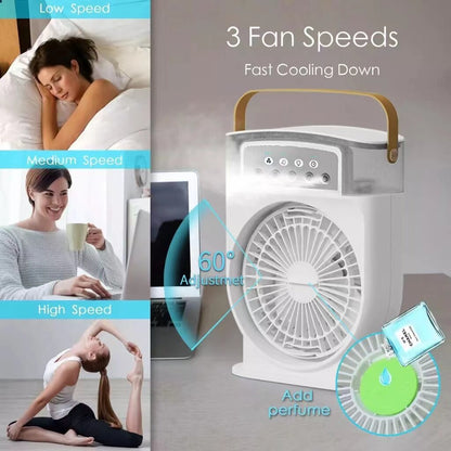 Portable USB Air Conditioner Fan with 7-Color Light and Mist Sprays