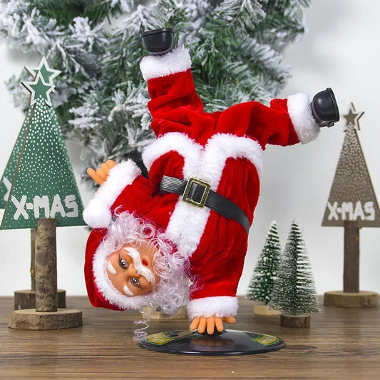 Figura navideña dinámica de Papá Noel bailando breakdance