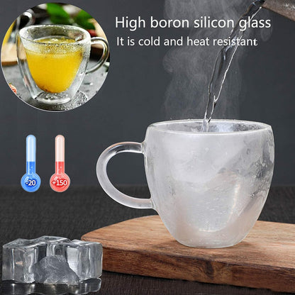 Heart-Shaped Double Wall Glass Mug Set for Coffee, Tea