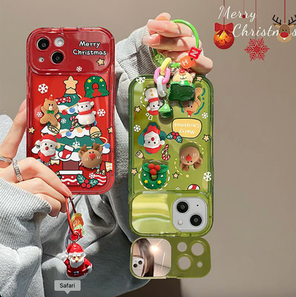 🎄Funda con espejo abatible con colgante de árbol de Navidad para iPhone🎅