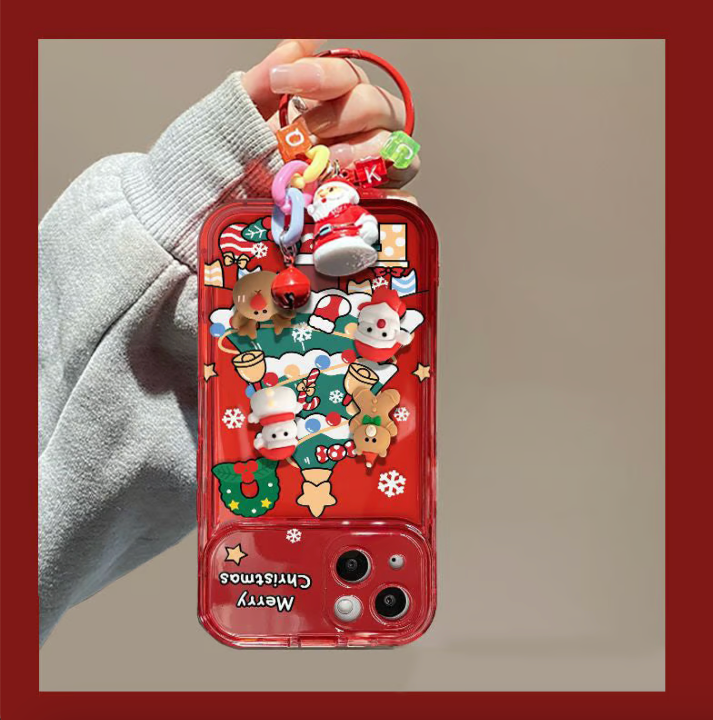 🎄Funda con espejo abatible con colgante de árbol de Navidad para iPhone🎅