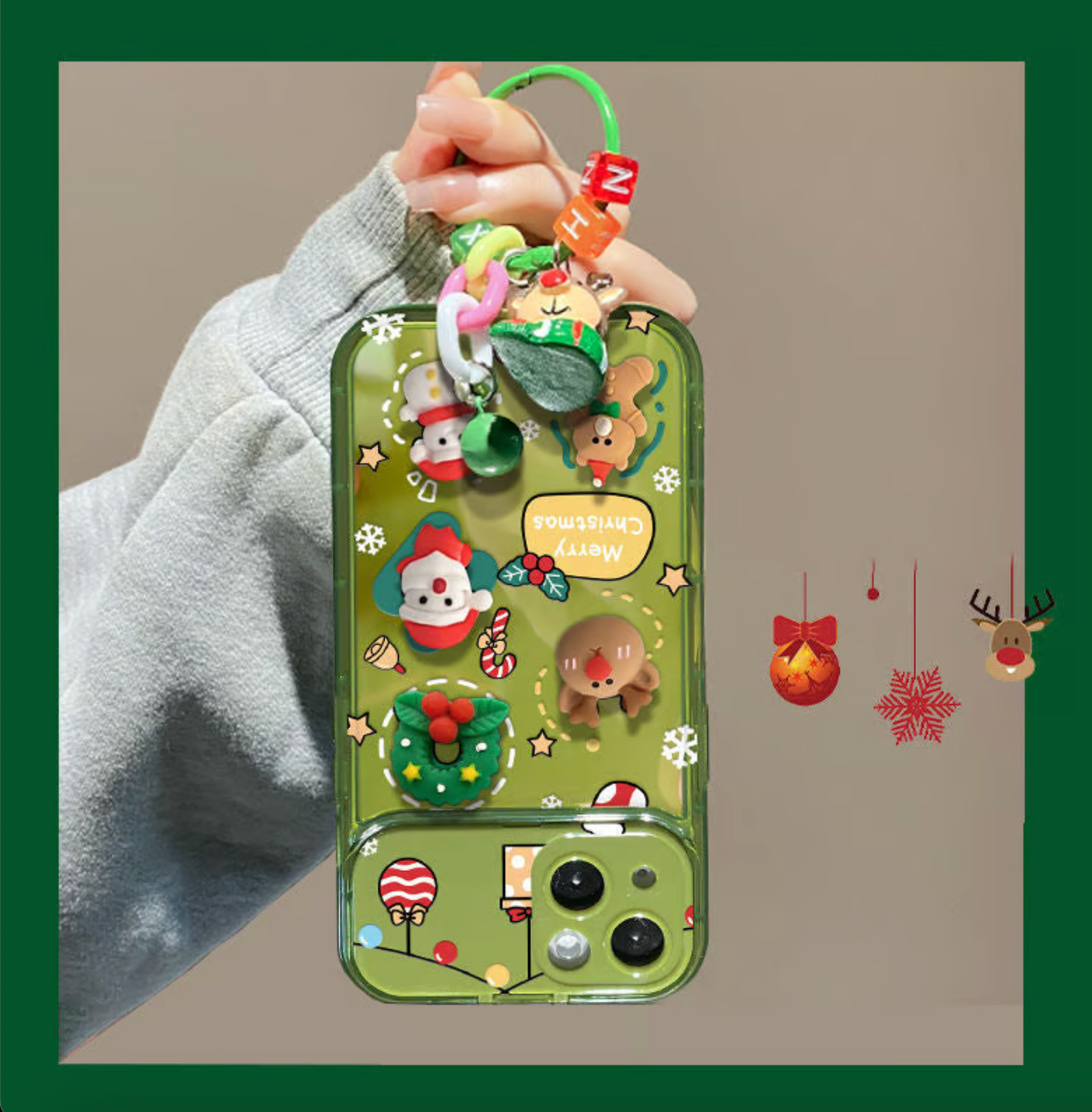 🎄Funda con espejo abatible con colgante de árbol de Navidad para iPhone🎅