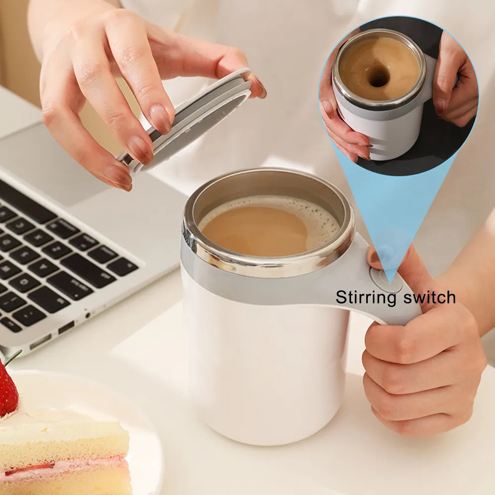 Rechargeable auto stirring cup