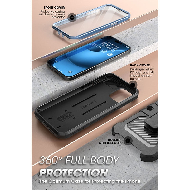 iPhone 360 Full-Body Rugged Holster Cover with Built-in Screen Protector & Kickstand