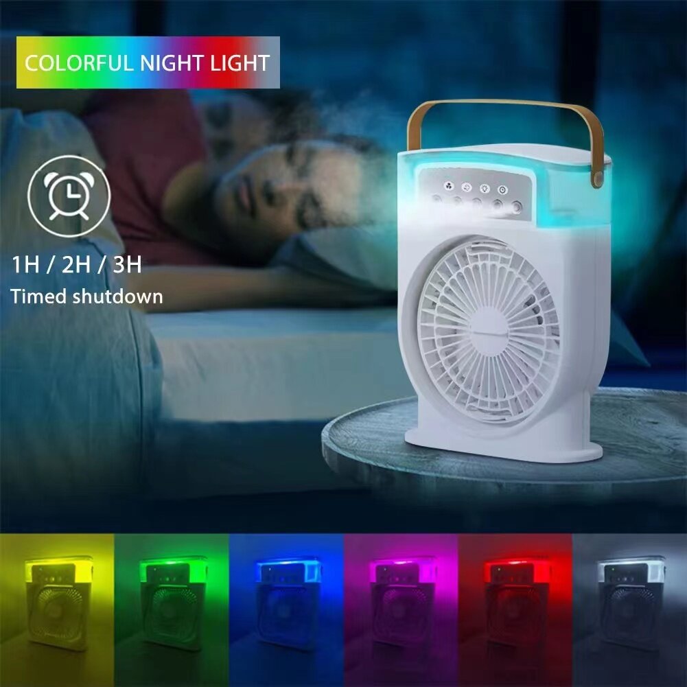 Portable USB Air Conditioner Fan with 7-Color Light and Mist Sprays