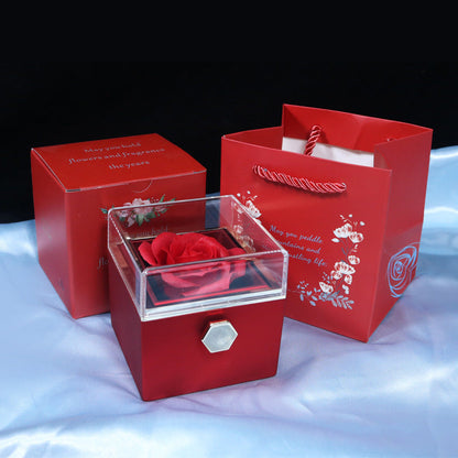 Caja de regalo con forma de rosa y jabón giratorio, caja de embalaje creativa para joyas con forma de rosa, regalo de San Valentín para mujer