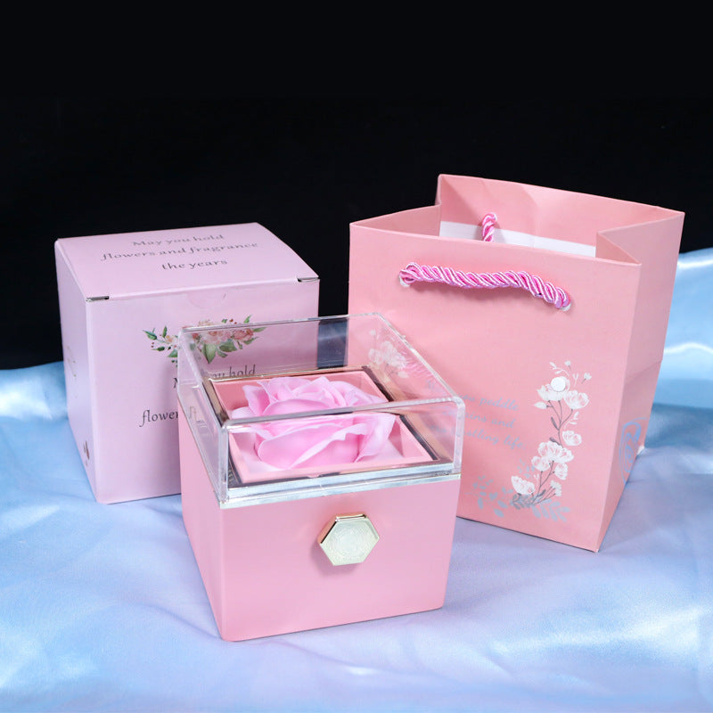 Caja de regalo con forma de rosa y jabón giratorio, caja de embalaje creativa para joyas con forma de rosa, regalo de San Valentín para mujer